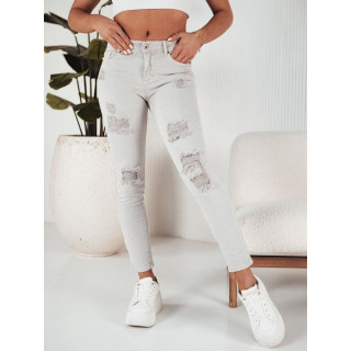 Ženske svetlo sive kavbojke z luknjami