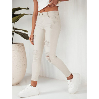 Svetlo bež ženske kavbojke z luknjami