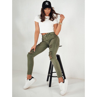 Zelene ženske kavbojke z luknjami