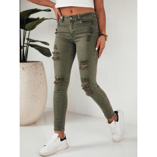 Zelene ženske kavbojke z luknjami