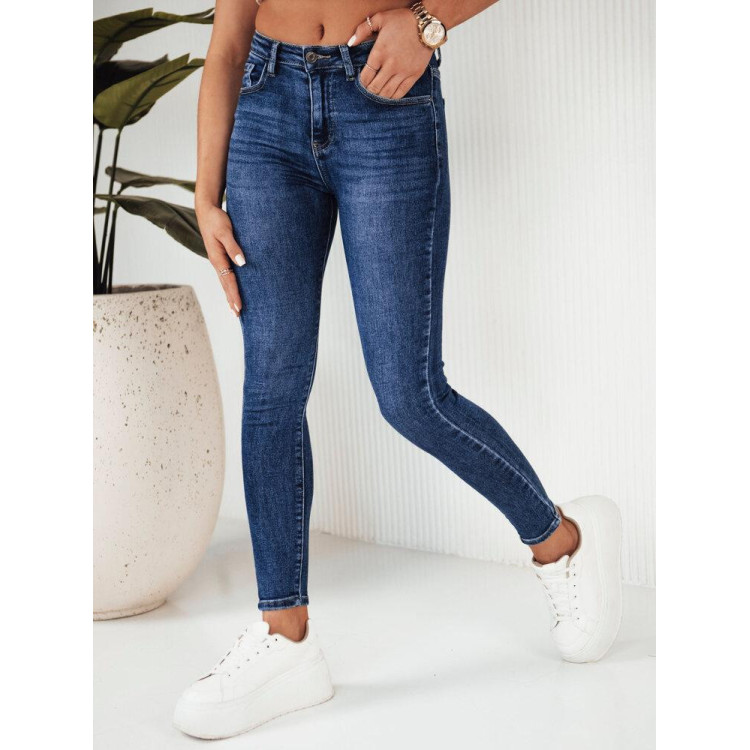 Modre ženske kavbojke z višjim pasom