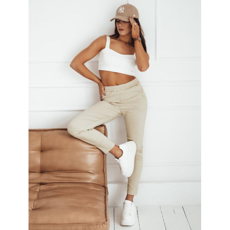 Bež ženske hlače z elastiko v pasu