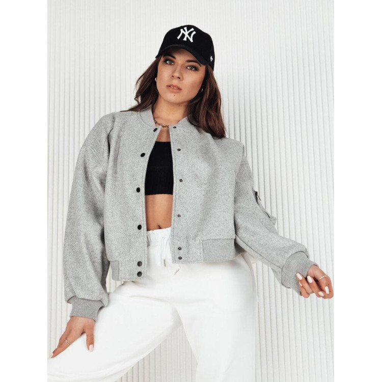 Ženska oversize bomber jakna v sivi barvi
