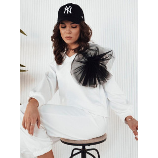 Ženski bel pulover z dekoracijo