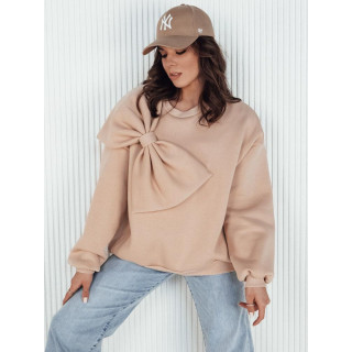 Ženski pulover v bež barvi z veliko pentljo