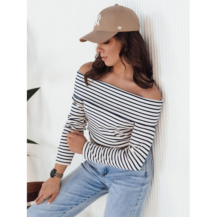 Temno modra ženska majica z golimi rameni