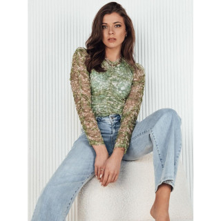 Mrežasta bluza z volančki v zeleni barvi