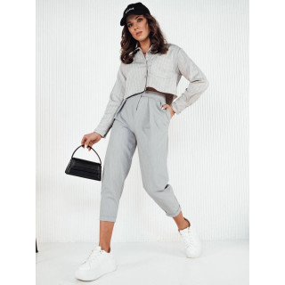 Sive ženske hlače z visokim pasom