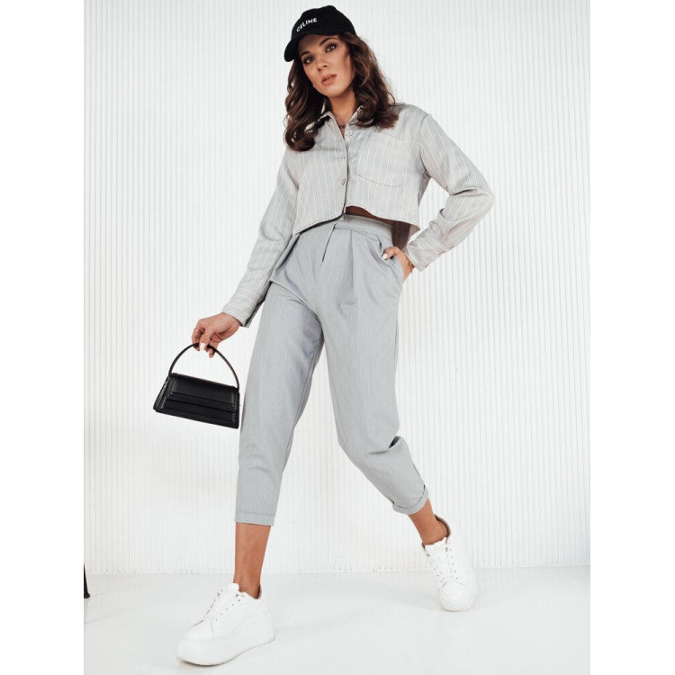 Sive ženske hlače z visokim pasom