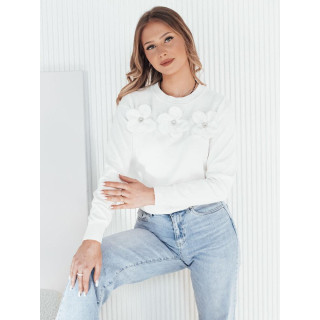 Ženski bel pulover z našitimi rožicami