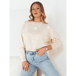 Ženski pulover v bež barvi z rožicami