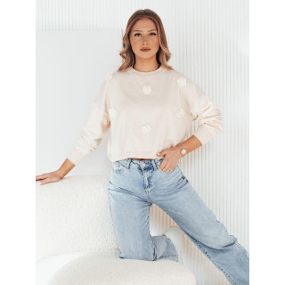 Ženski pulover v bež barvi z rožicami