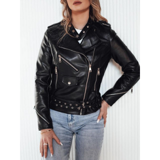 Črna usnjena jakna z okrasnimi zadrgami