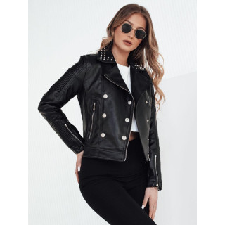Ženska črna usnjena jakna z zaponkami