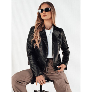 Ženska črna usnjena jakna s pasom