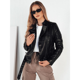 Ženska črna usnjena jakna s pasom