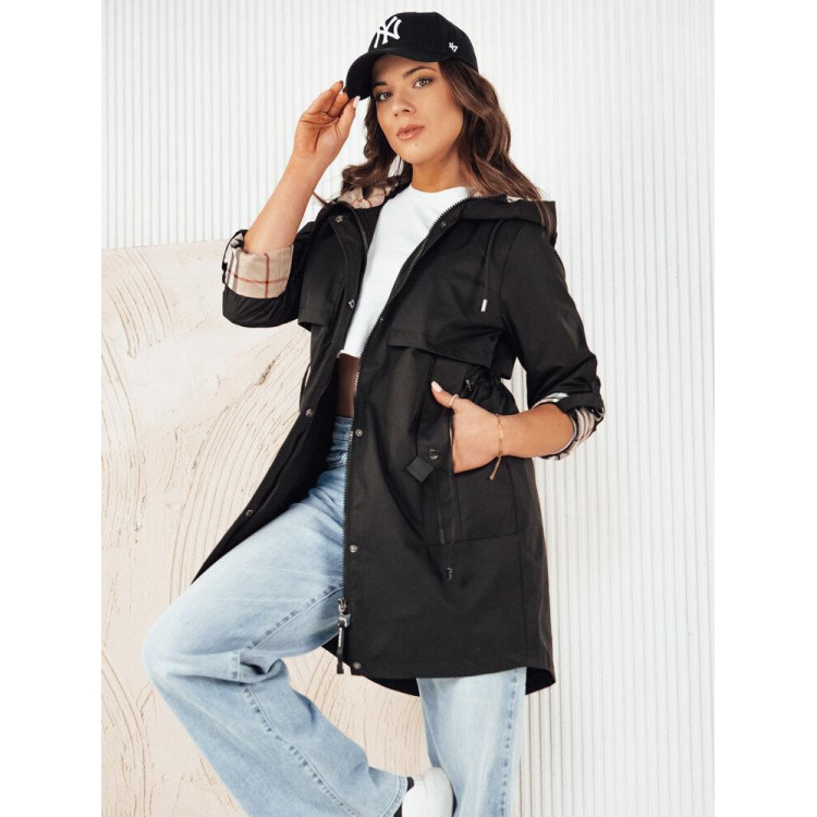 Črna dolga ženska parka