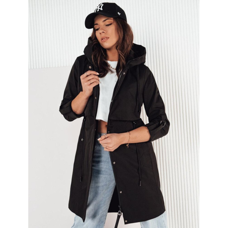 Črna dolga ženska spomladanska jakna