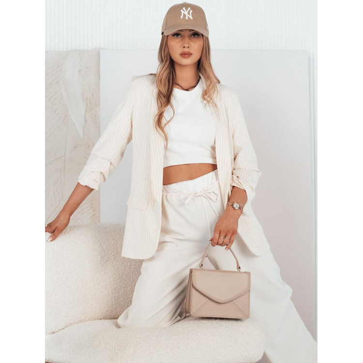 Ženska črtasta jakna v ekru barvi