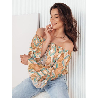 Rjava vzorčasta bluza z golimi rameni