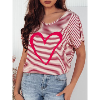 Prosta roza-bela ženska majica s kratkimi rokavi