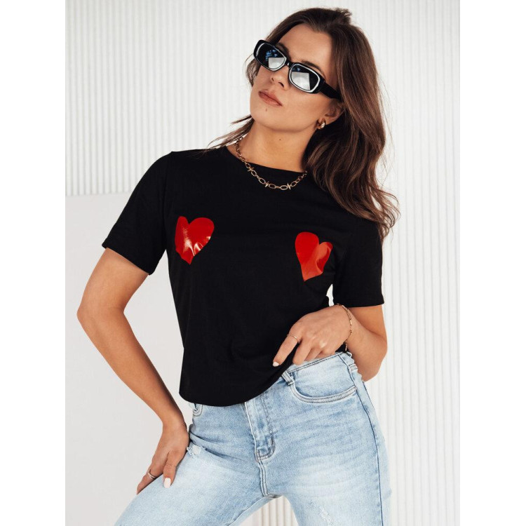 Črna ženska majica s potiskom srca