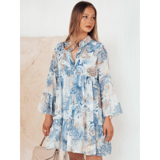 Modra ohlapna obleka z vzorcem