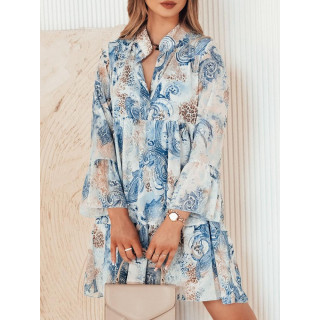 Modra ohlapna obleka z vzorcem