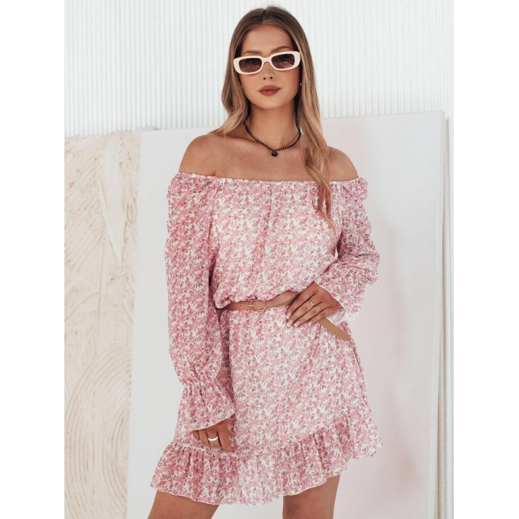 Ženska roza obleka s cvetličnim motivom