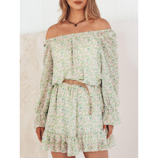 Zelena cvetlična obleka z golimi rameni
