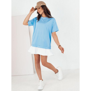 Ženska modra obleka z volanom