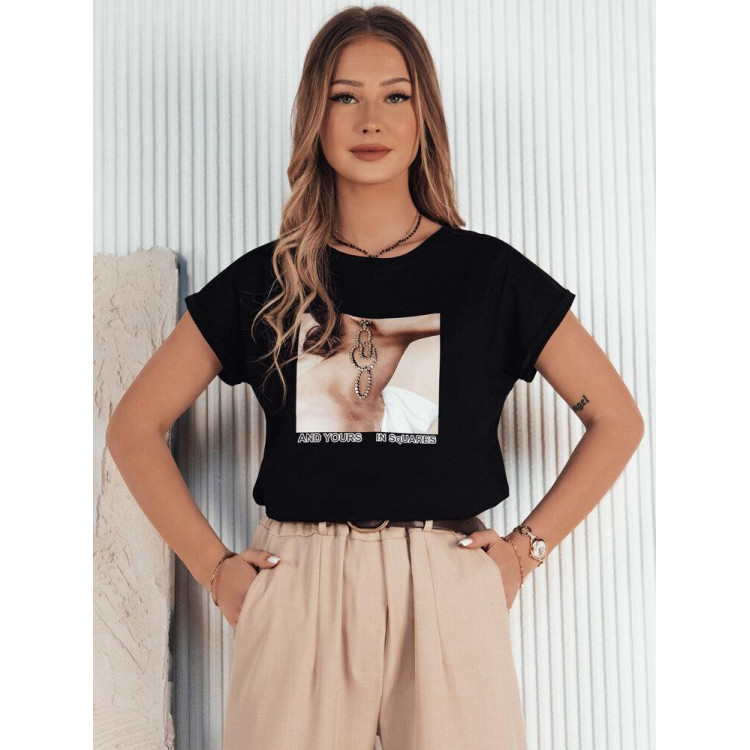 Črna ženska majica s potiskom