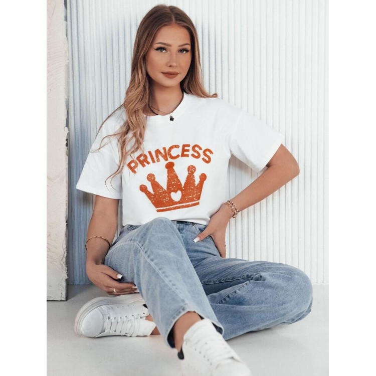 Bela ženska majica s sijajnim potiskom