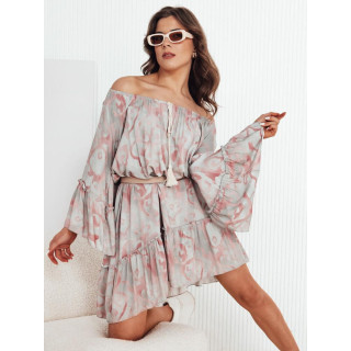 Ohlapna siva obleka s širokimi rokavi