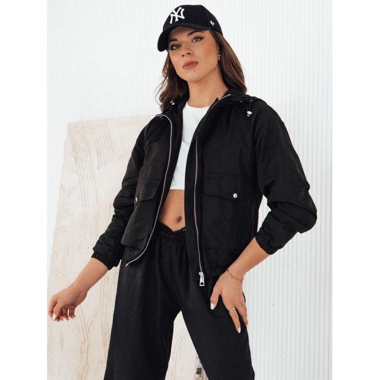 Črna prehodna jakna s kapuco