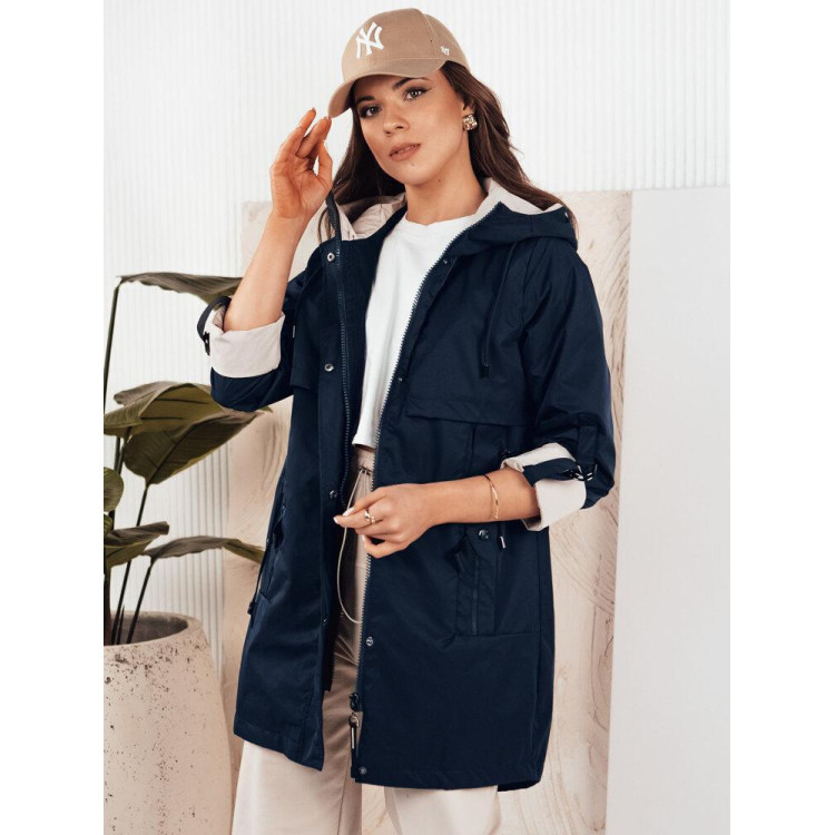 Temno modra spomladanska parka s kapuco