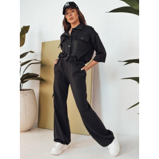 Ženski črni komplet jakna in hlače