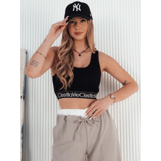 Črn kratki ženski top z napisom