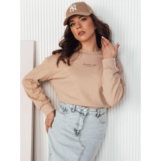 Ženski krem oversize pulover s potiskom