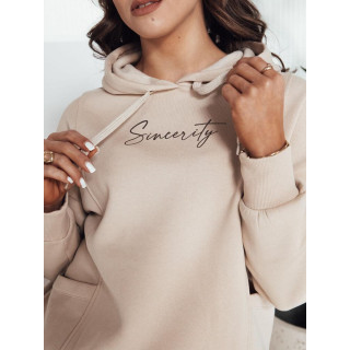 Ženski ohlapen pulover v bež barvi z napisom