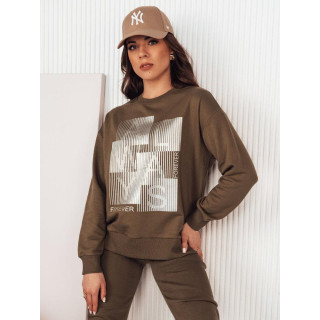 Rjav ženski pulover s potiskom