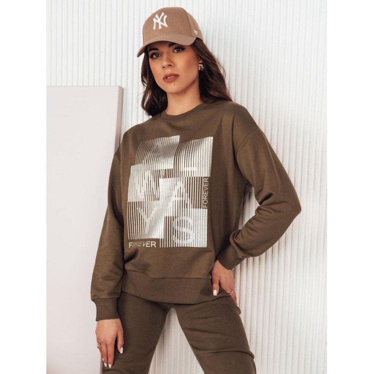 Rjav ženski pulover s potiskom