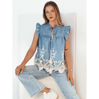 Ženska modra bluza s čipko