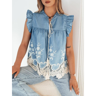 Ženska modra bluza s čipko