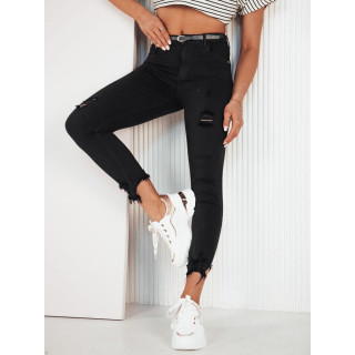 Črne ženske kavbojke z neobdelanim zaključkom