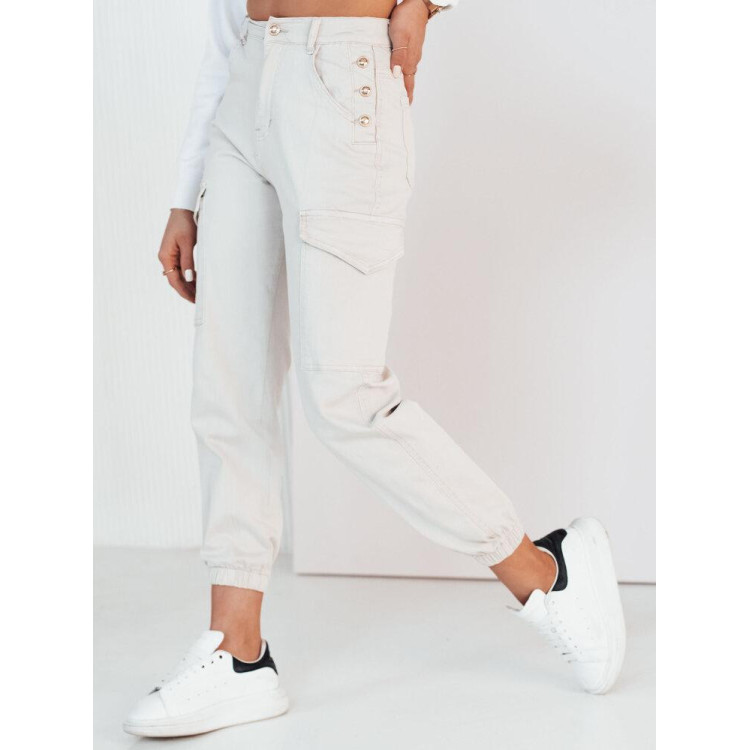 Ženske bež cargo hlače z visokim pasom