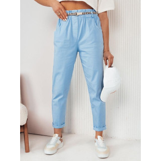 Svetlo modre ženske hlače iz blaga z visokim pasom