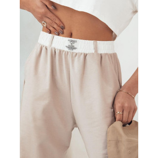 Ženske ohlapne bež hlače z visokim pasom