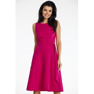 Roza elegantna ženska obleka s pasom