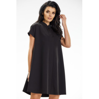 Črna obleka A kroja s kratkimi rokavi